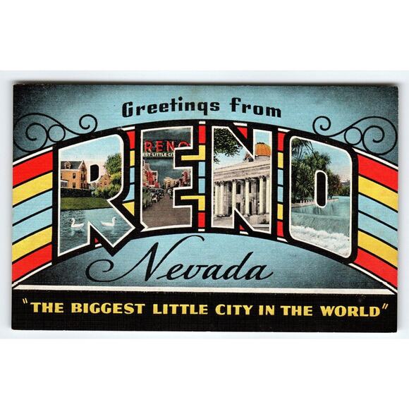 Greetings From Reno Nevada Vintage Large Big Letter City Postcard Linen Kropp - Picture 1 of 2